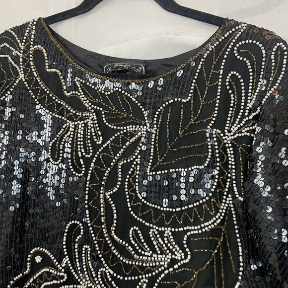 Vintage Jean for Joseph le Bon 100% silk sequin beaded short sleeve blouse 80s - Picture 2 of 7